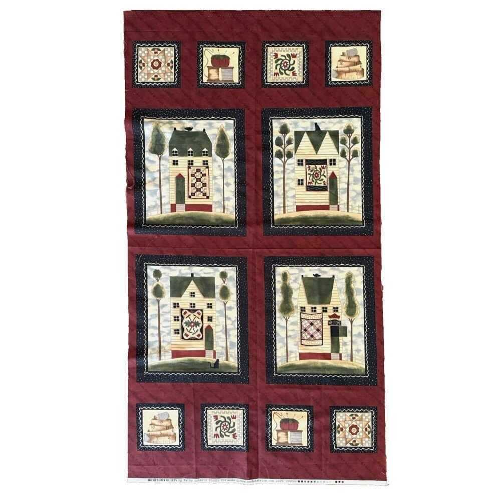 MODA HOMETOWN QUILTS PANEL KATHY SCHMITZ SEWING THEME FABRIC BLOCKS COTTON HOUSE